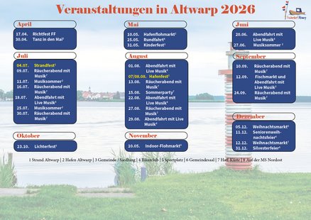 zeigt Übersicht der in der Gemeinde für 2026 geplanten Veranstaltungen