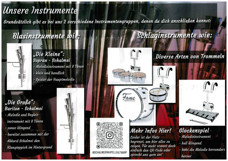 zeigt Innenteil des Infoflyers der Schalmeienkapelle Altwarp